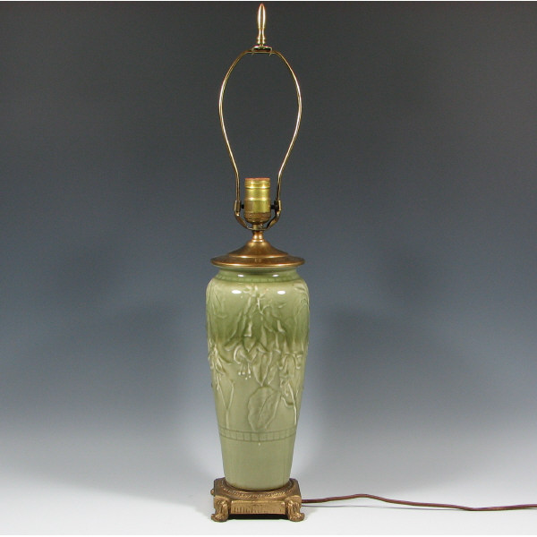 Appraisal: Rookwood Celadon Green Fuchsia Lamp - Excellent Rookwood Celadon green