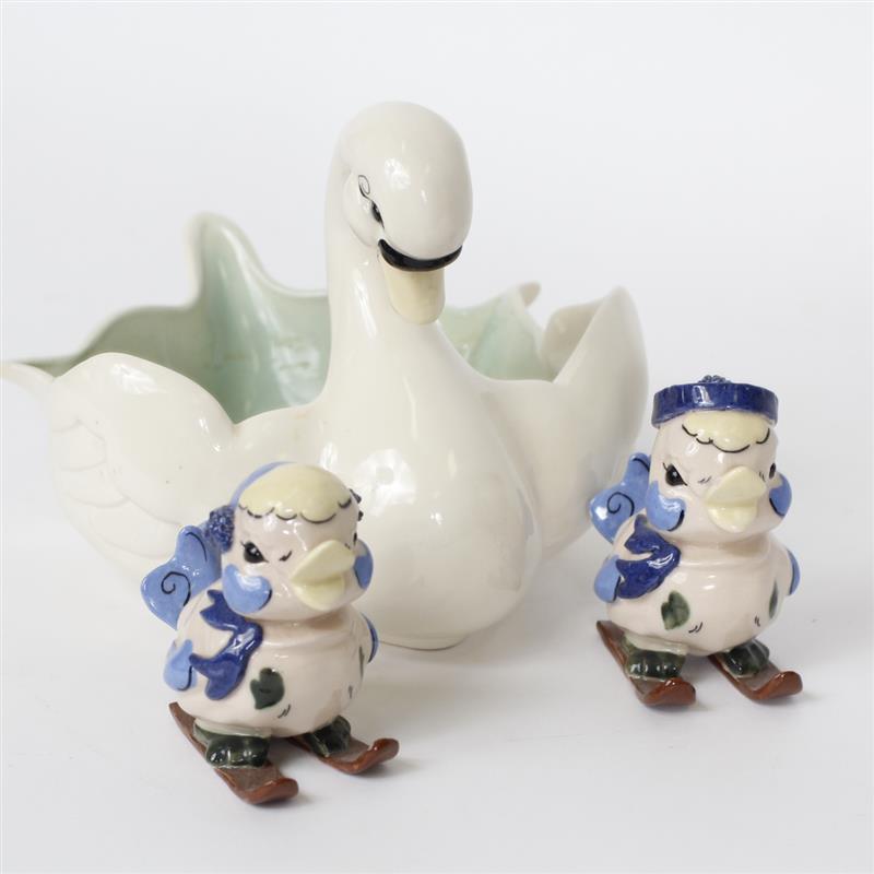 Appraisal: Three Kay Finch California Art Pottery figures Matching skiing ducks