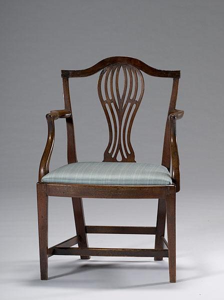 Appraisal: HEPPLEWHITE ARMCHAIR English ca - Mahogany with pierced balloon back