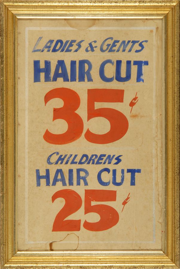 Appraisal: FRAMED HAIR CUT SIGN Ladies Gents Hair Cut cents Children's