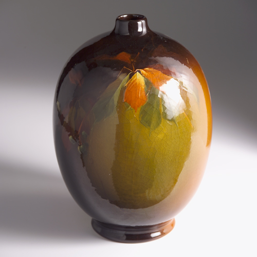 Appraisal: OWENS Utopian bulbous vase painted with berries and leaves Some