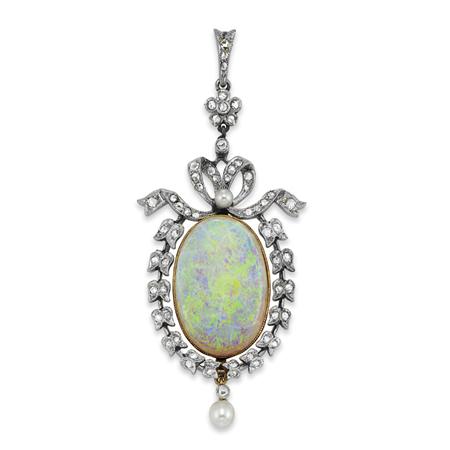 Appraisal: Belle Epoque Opal Diamond and Pearl Pendant Estimate -