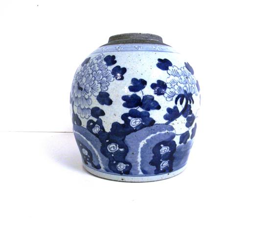 Appraisal: Oriental blue and white ginger jar decorated with floral motif