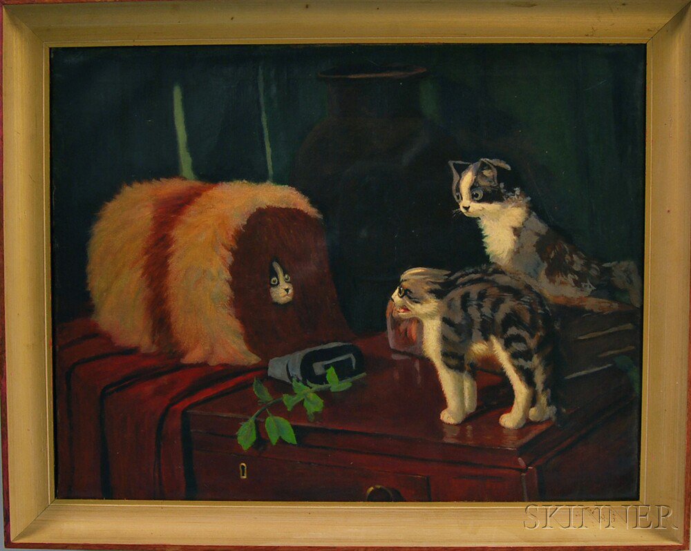 Appraisal: American School th Century Scaredy-cat Unsigned Oil on canvas x