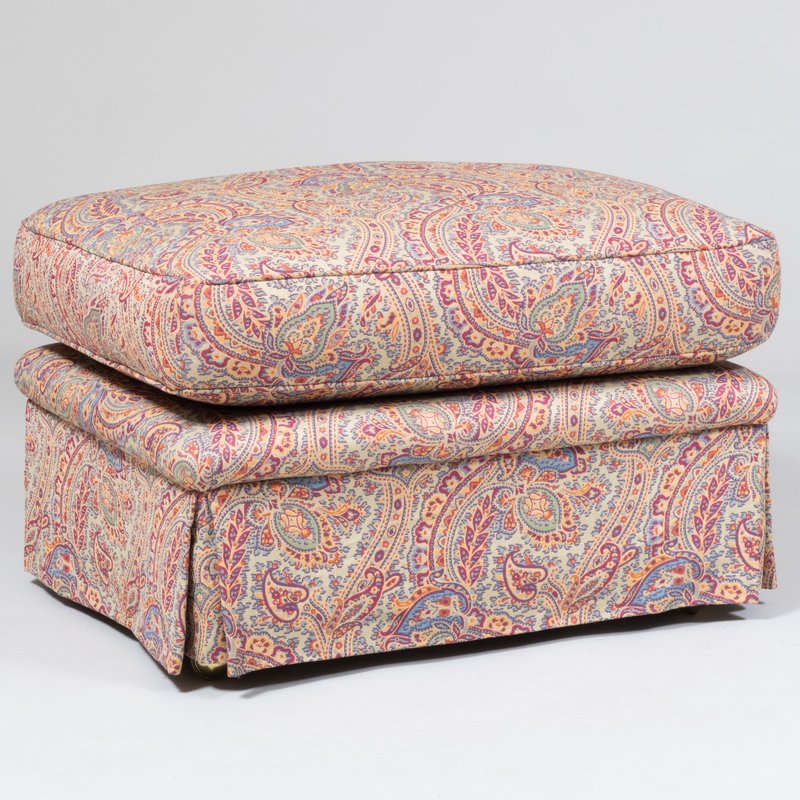 Appraisal: Contemporary Paisley Upholstered Ottoman With loose cushion On casters x