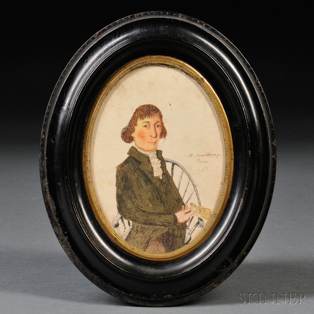 Appraisal: American School th Century Small Portrait of a Gentleman Seated