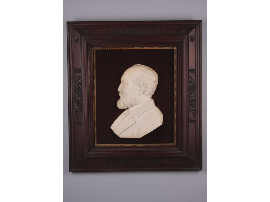 Appraisal: President James A Garfield Profile Sculpture composite marble signed C