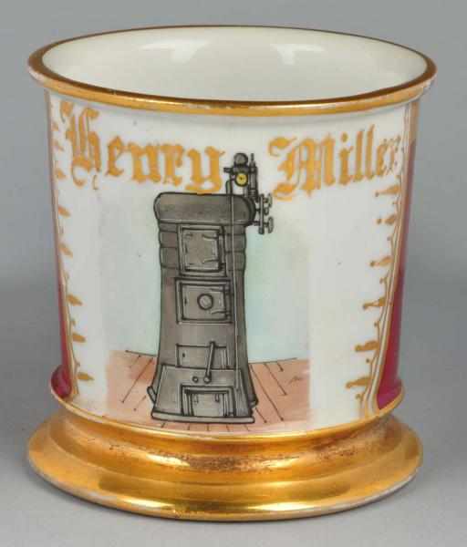 Appraisal: Upright Furnace Shaving Mug Description Gilt name Henry Miller Full