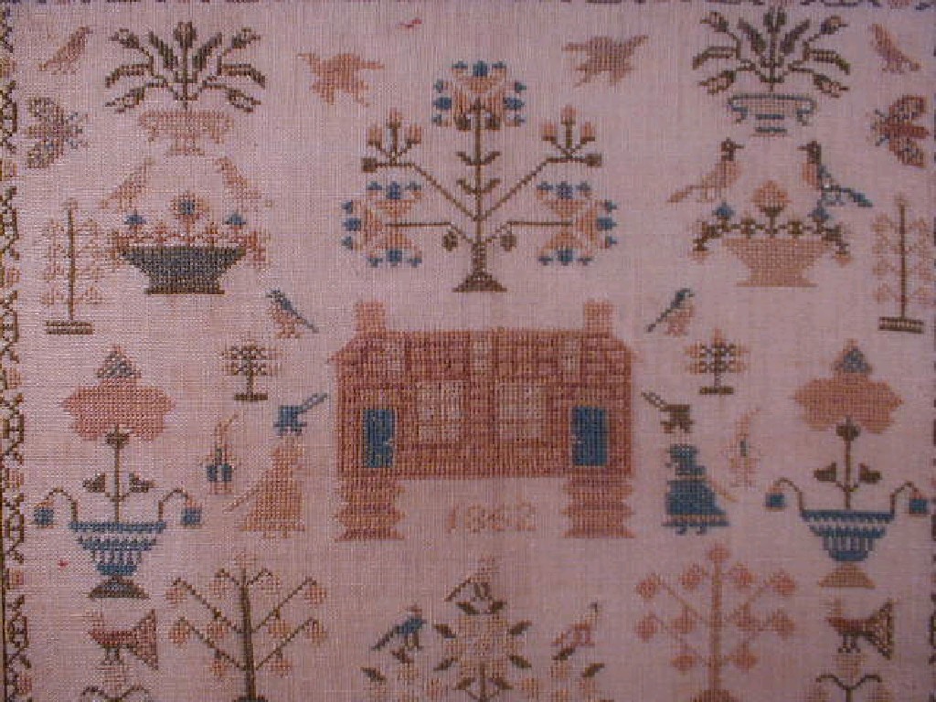 Appraisal: A Victorian needlework sampler of pictorials dated