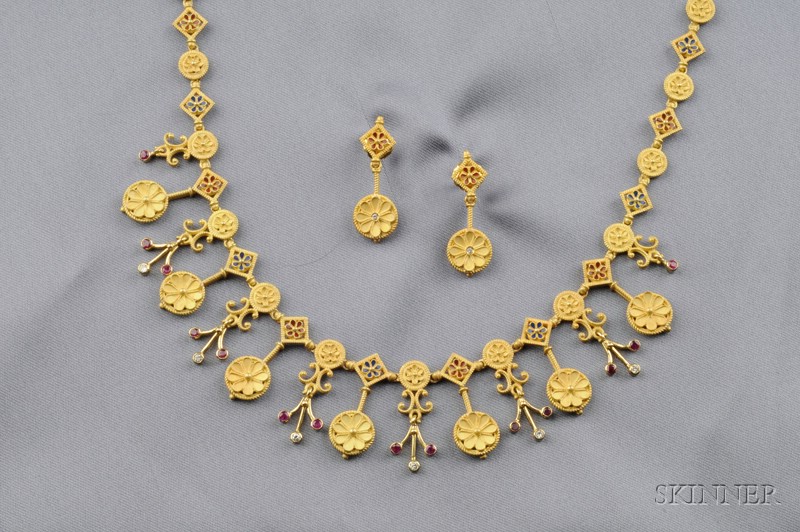 Appraisal: Contemporary kt Gold Gem-set Suite Il Brillante all'Occhiello Italy in