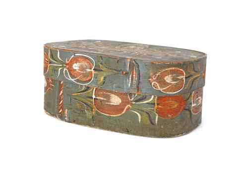 Appraisal: Continental painted pine bride's box th c with floral decoration