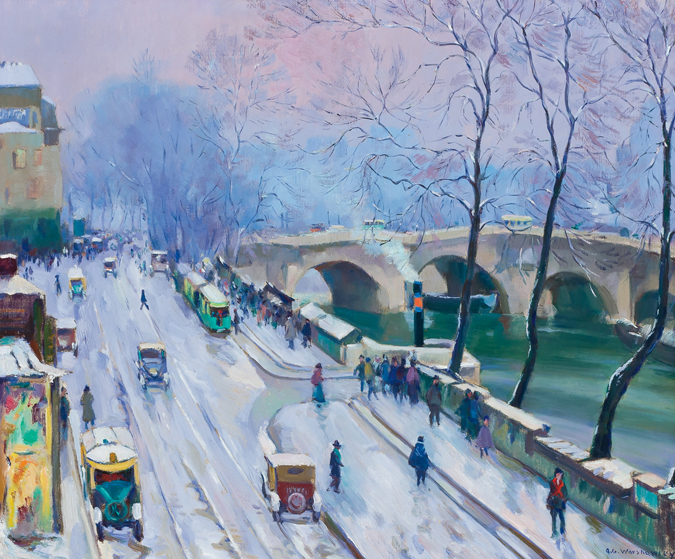 Appraisal: ABEL WARSHAWSKY American - Bookstalls Along the Seine oil on