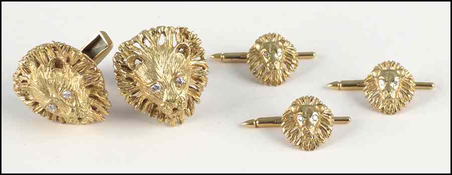 Appraisal: LION'S HEAD KARAT YELLOW GOLD DRESS SET Comprising a pair