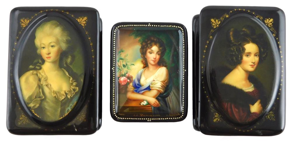 Appraisal: Russian hand-painted lacquer boxes group of three all portraits of