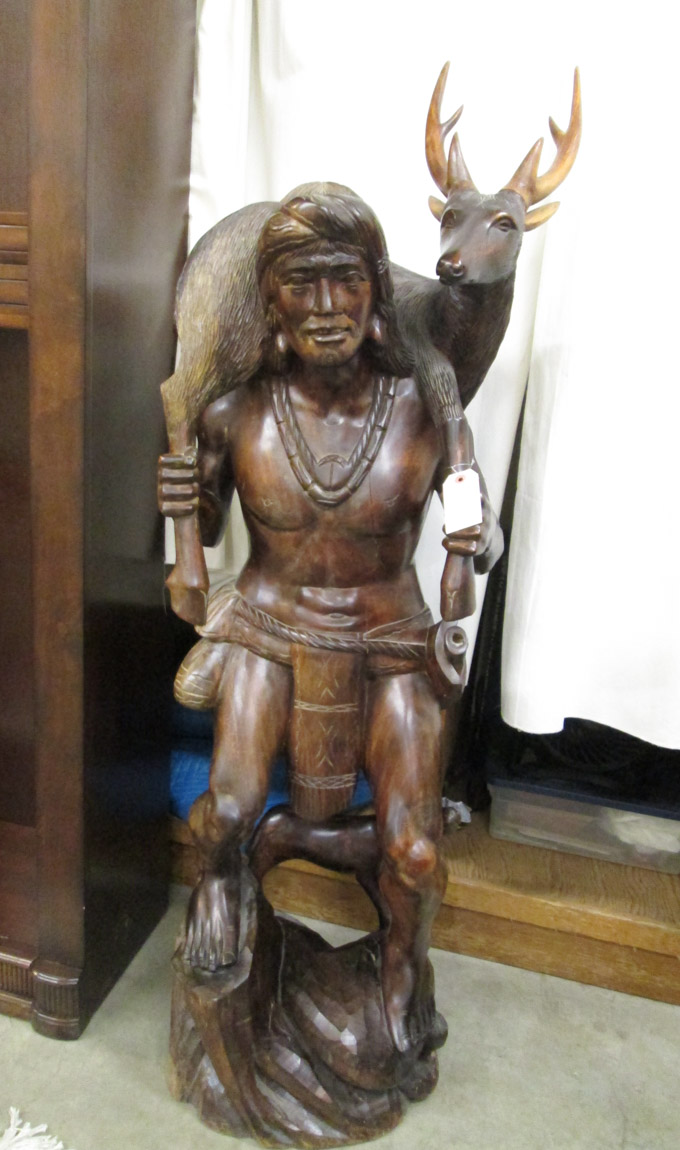 Appraisal: LARGE CARVED WOOD FLOOR SCULPTURE Philippines th century native male