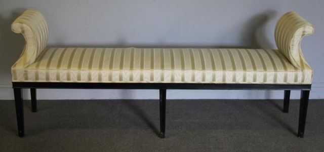 Appraisal: Lacquered and Upholstered Roll Arm Window Bench Upholstered in silk