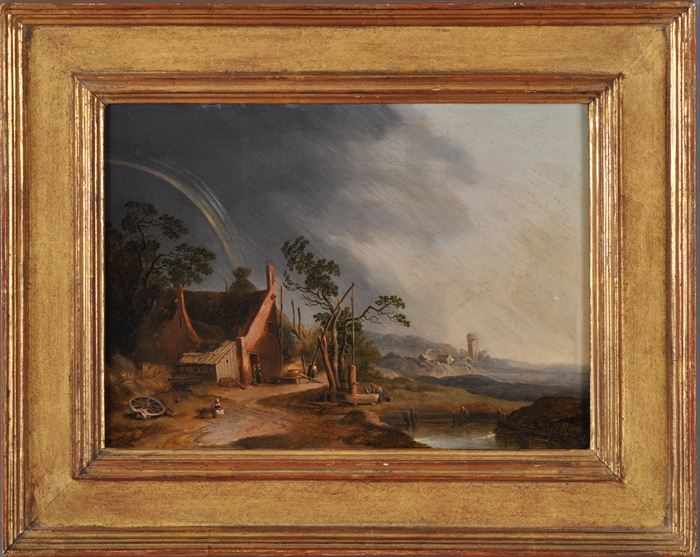 Appraisal: ATTRIBUTED TO BASILIUS GRUNDMANN LANDSCAPE WITH A COTTAGE Oil on