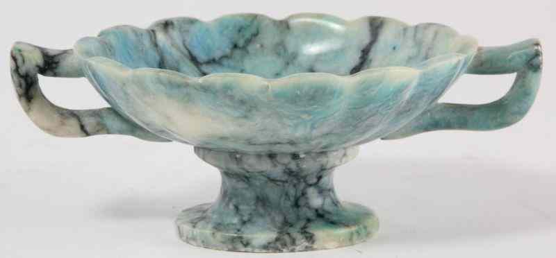 Appraisal: Turquoise Alabaster Compotierlobed pedestal base with molded handles x x