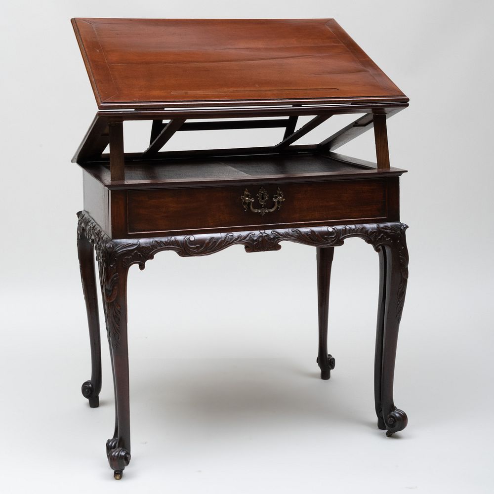 Appraisal: Fine George III Carved Mahogany Architect's Table The top with