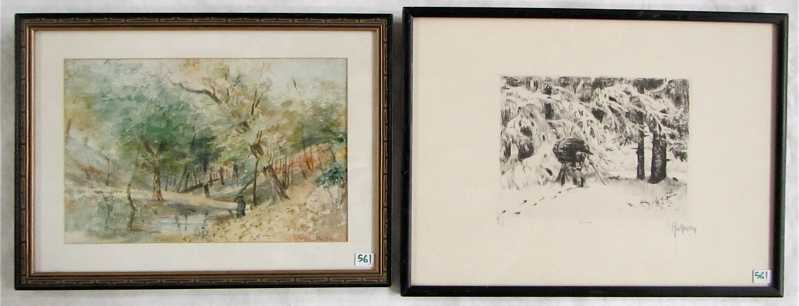 Appraisal: TWO FORESTED LANDSCAPES Watercolor by Ella Heath image measures x