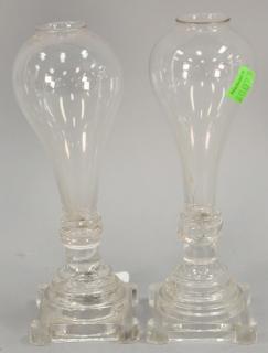 Appraisal: Pair of sandwich glass whale oil lamps ht Pair of