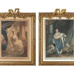 Appraisal: A Pair of French Gilt Bronze Frames with Color Aquatints