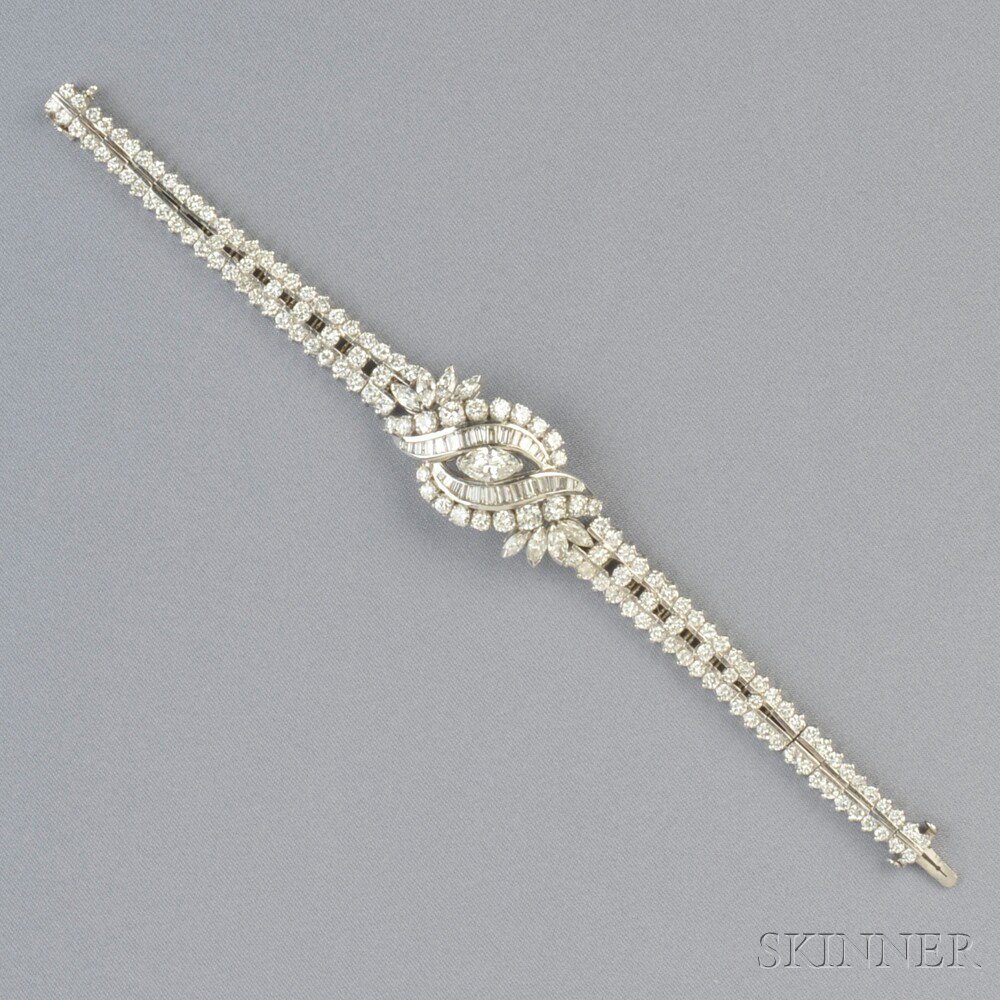 Appraisal: Platinum and Diamond Bracelet set with a marquise-cut diamond weighing