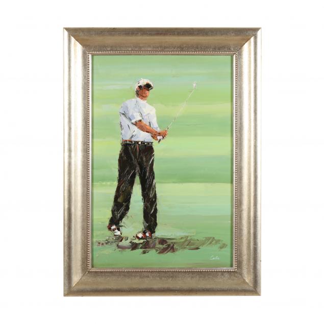 Appraisal: LARGE IMPASTO PORTRAIT OF A GOLFER Oil on canvas contemporary