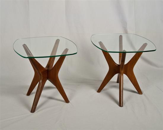 Appraisal: Pair Glass and Walnut Side Tables designed by Adrian Pearsall