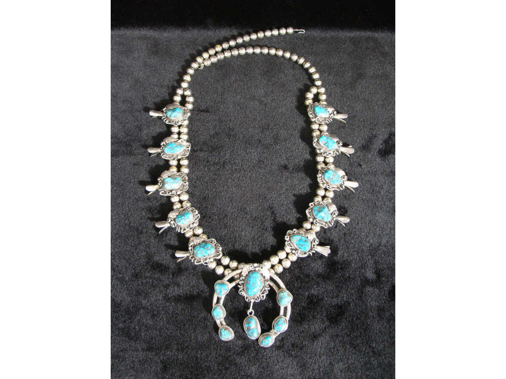 Appraisal: Squash Blossom Necklace in the Navajo tradition natural turquoise set