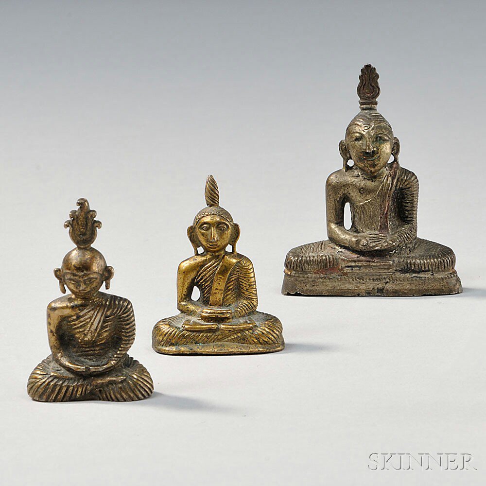 Appraisal: Three Brass Buddhist Figures Thailand th th century each seated