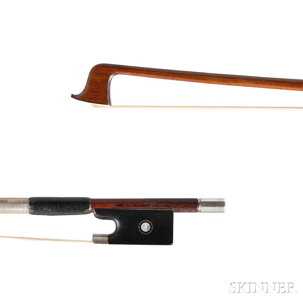 Appraisal: German Silver-mounted Violin Bow the octagonal stick stamped E M