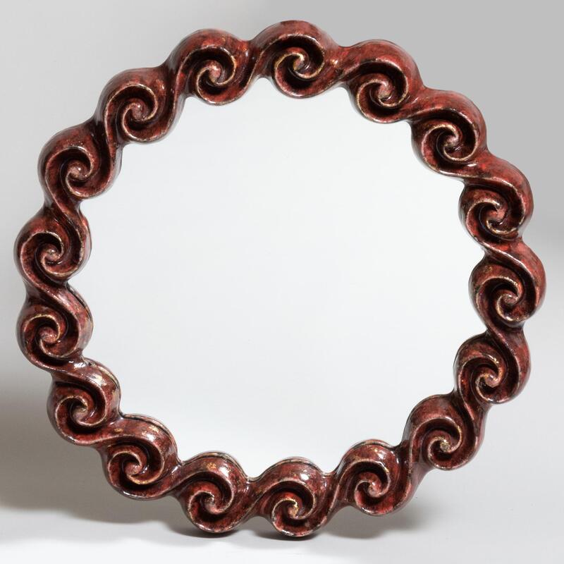 Appraisal: Contemporary Glazed Ceramic Wave Mirror Signed Gail Dooley in diam