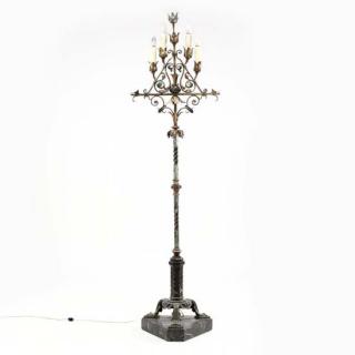 Appraisal: Vintage Spanish Iron and Marble Torchiere Lamp circa four light