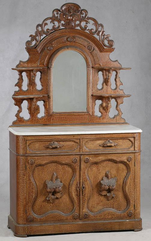 Appraisal: SIDE BOARD Walnut with a white marble top and mirrored