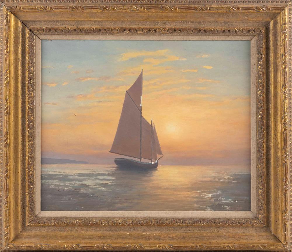 Appraisal: ATTRIBUTED TO SANDRA ROTH MASSACHUSETTS CONTEMPORARY A SUNSET SAIL OIL