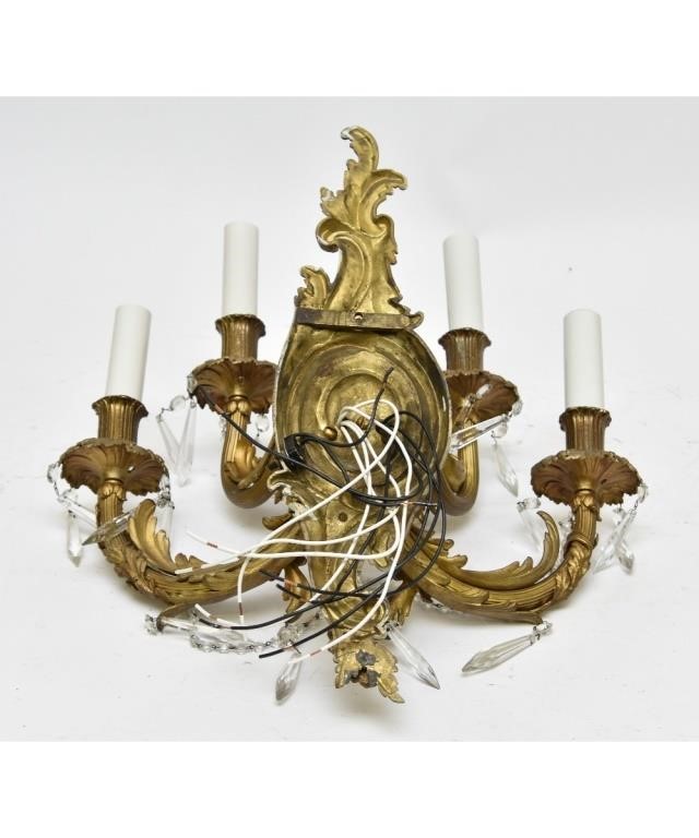 Appraisal: Patinated bronze white metal wall sconce h x w x