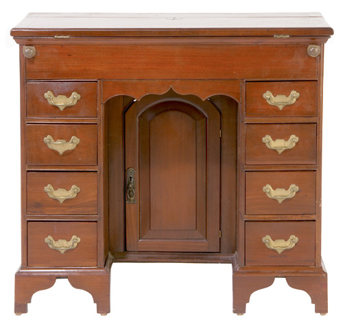 Appraisal: ENGLISH MAHOGANY Kneehole desk oak secondary wood with fold-down writing