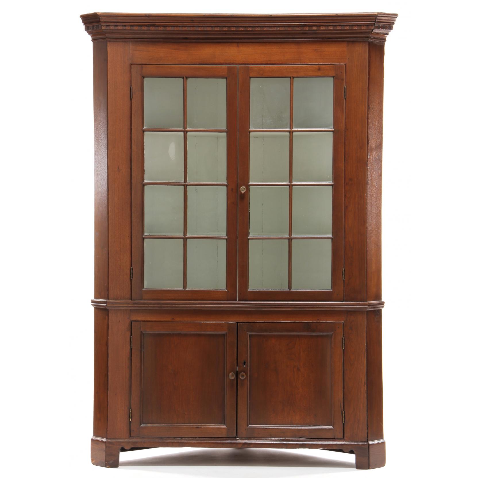 Appraisal: Southern Corner Cupboard early th century likely Virginia walnut white