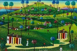 Appraisal: Farid Delice Haitian th Century Colorful landscape with farmers signed