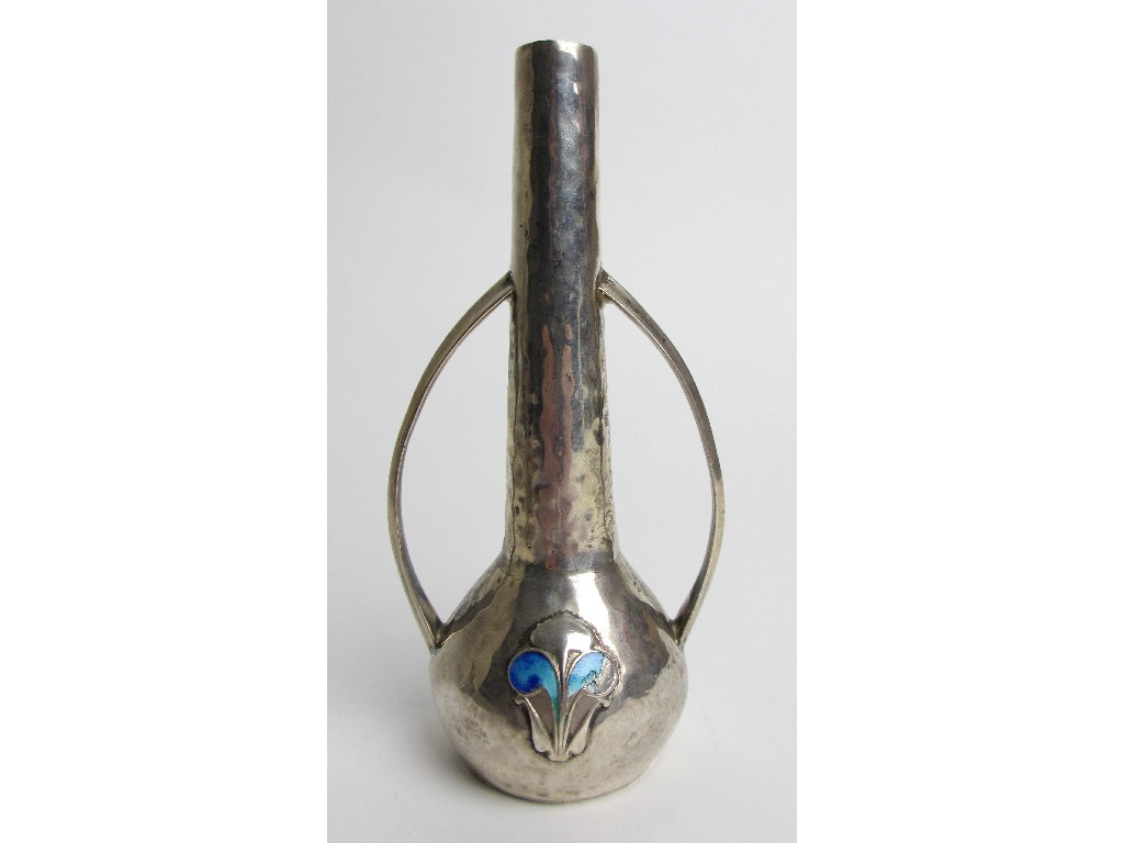 Appraisal: A silver hammered Arts and Crafts two handled spill vase