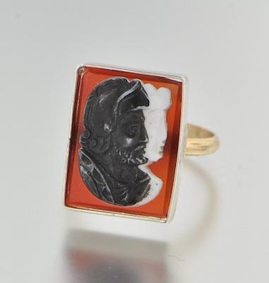 Appraisal: A Double Cameo Ring Carved glass cameo depicting two profiles