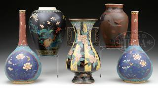 Appraisal: FIVE CLOISONNE VASES FIVE CLOISONNE VASES Lot includes Four Cloisonne