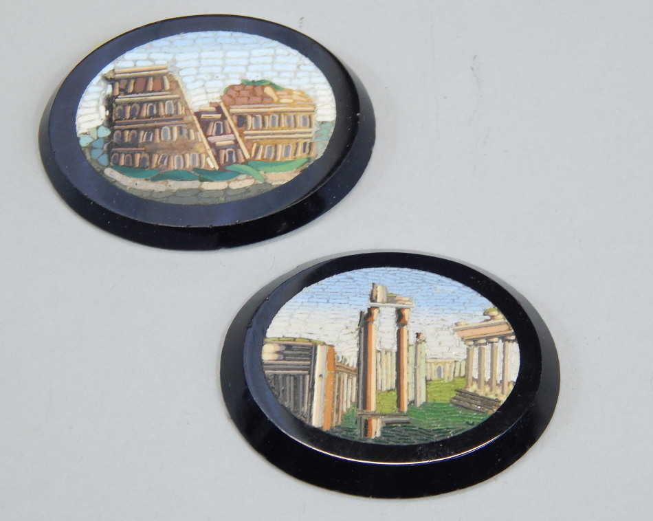 Appraisal: Two pietra dura plaques one of the Colosseum and another