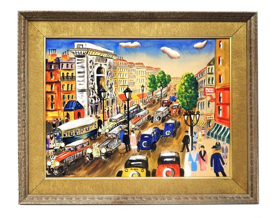 Appraisal: Albert Kramer American - gouache on artist's board cityscape depicting