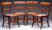 Appraisal: FINE SET OF FOUR FIGURED MAPLE CANE SEAT SIDE CHAIRS