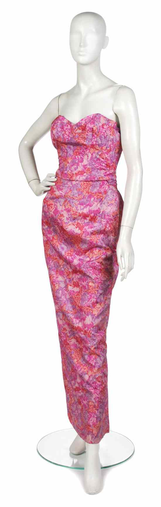 Appraisal: A Christian Dior Couture Multicolor Floral Printed Silk Evening Gown