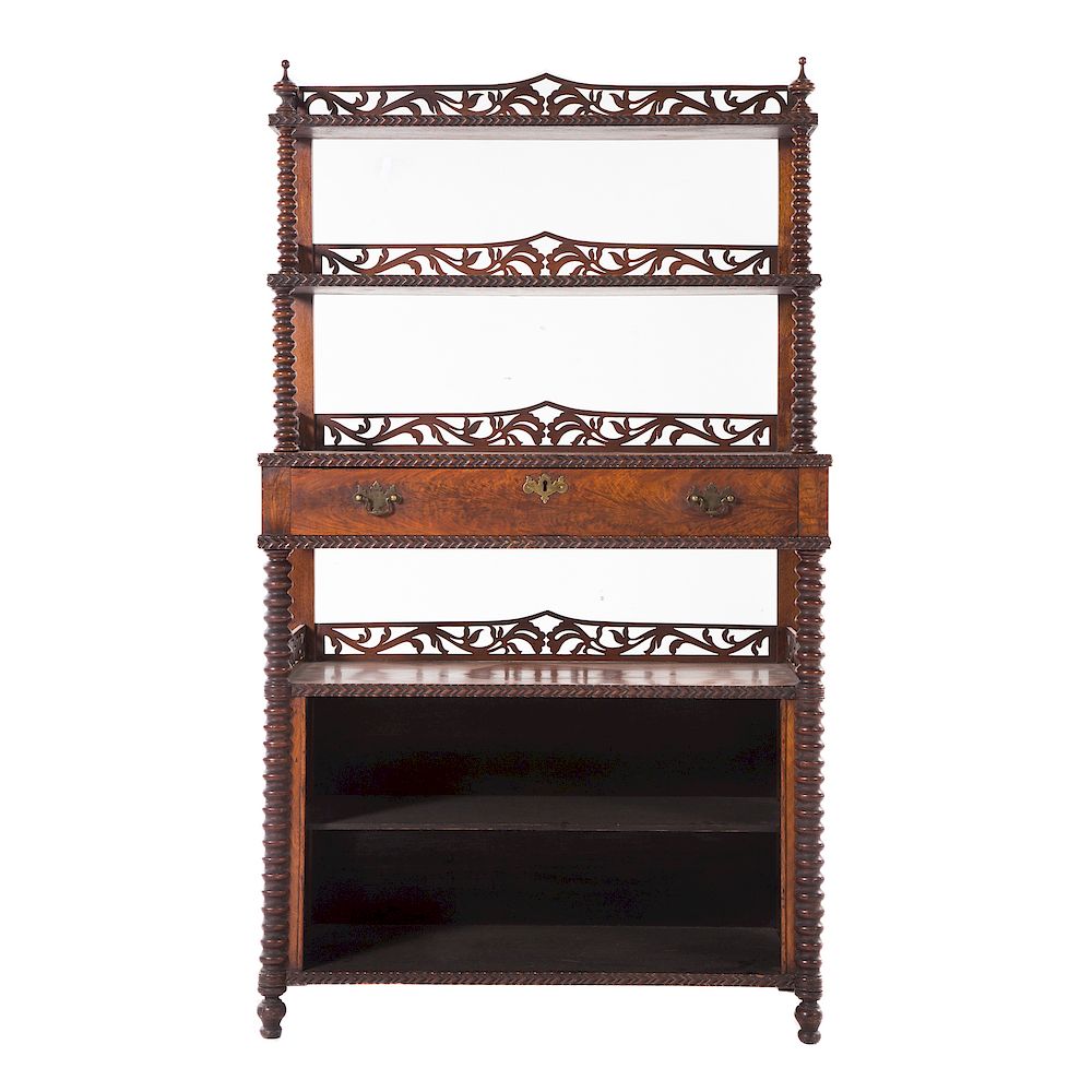 Appraisal: Elizabethan Revival rosewood etagere mid- th century three open shelves