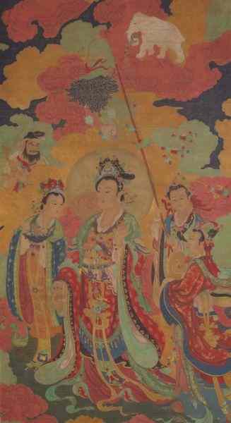 Appraisal: Large Antique Chinese Scroll Paintingmixed media on paper laid to