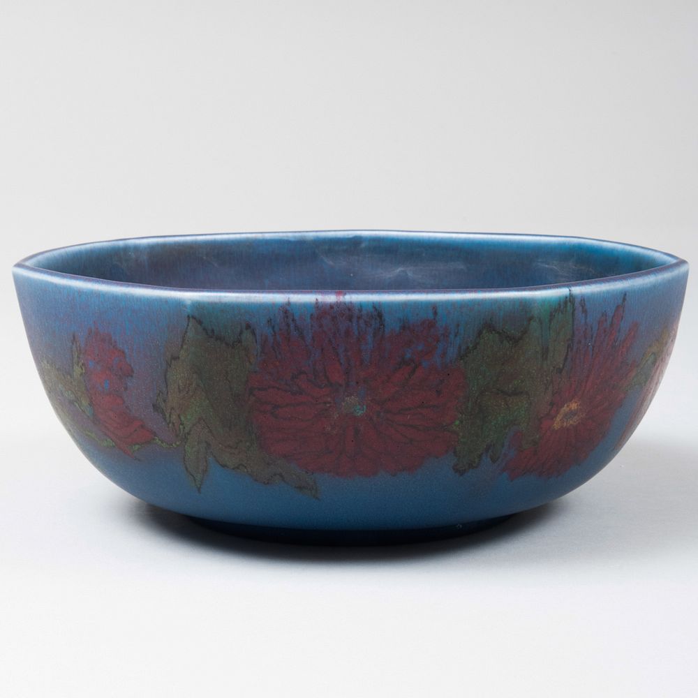 Appraisal: Small Rookwood Pottery Blue Glazed Bowl Decorated with Stylized Flowers